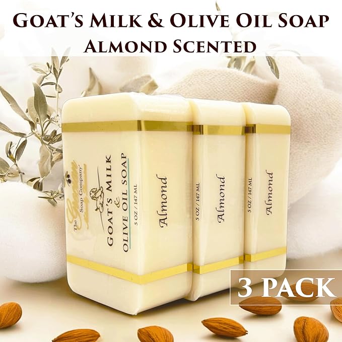 The Grecian Soap Company Goat Milk & Olive Oil Soap Bar 3-Pack – Almond Scent, Natural Bar Soap for Dry & Sensitive Skin, Moisturizing & Nourishing Body Soap Bars, Made in USA, Goat Milk Soap