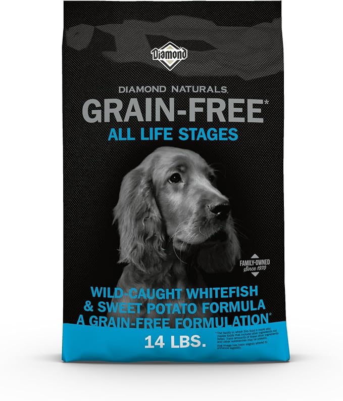 DIAMOND NATURALS Grain-Free Dry Dog Food, Wild-Caught Whitefish, 14lb | Puppy, Adult & Senior Dogs | Wild-Caught Whitefish & Sweet Potatoes for All Day Energy | Guaranteed Probiotics