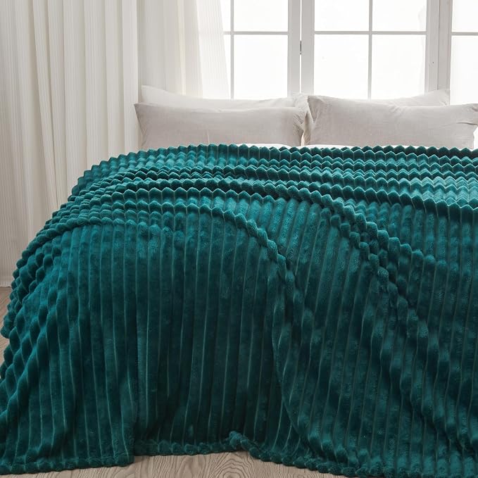 NEWCOSPLAY Fleece Ribbed Cozy Throw Blanket for Couch, Dark Teal, 50"x60" | Premium Silky Flannel Blanket, Soft Lightweight Fluffy Throw Blanket for Bed Sofa Decor, Gift for All Season Use