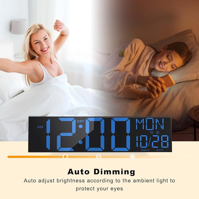 JALL 30" Extra Large Digital Wall Clock, Giant LED Wall Clock with Remote Control, Digital Clock with Jumbo Numbers for Living Room, Gym, Warehouse, Office, Home Decor, Plug-in, Blue
