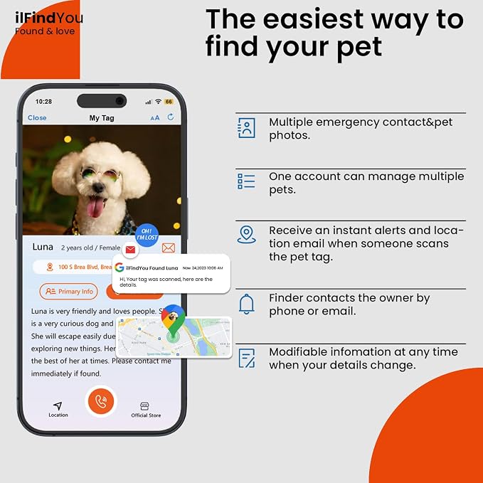 Personalized Dog Collar with QR Code Dog Tag, Blue&Rose Red XS | Anti-lost, 1000D nylon, reflective, padded, XS-L(8"-24"), QR buckle shares lost pet profile, location alerts when scanned