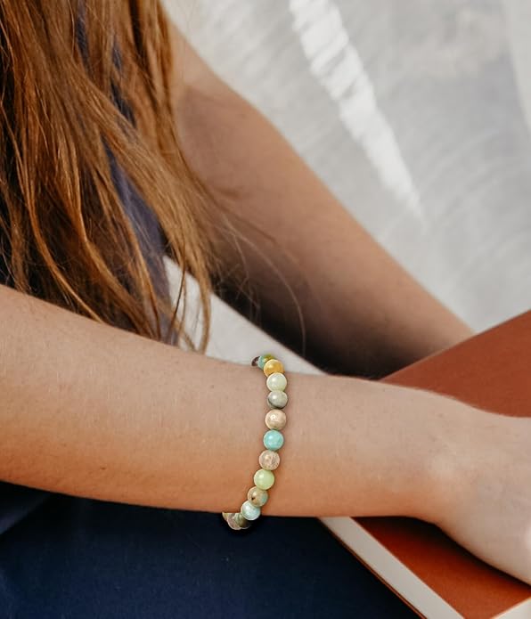BOMAIL Natural Stone Bracelet for Women Men - 8MM Semi-Precious Gemstone Beaded Bracelet Healing Crystal Stretch Bracelet Yoga Bracelets Jewelry