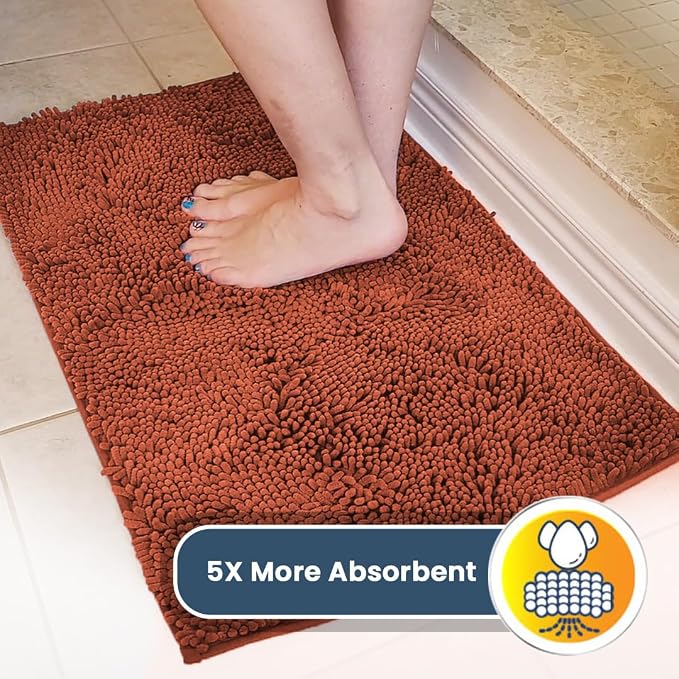Muddy Mat® | Super Water Absorbent Door Mat Indoor, Microfiber Quick Dry Chenille Entryway Rug, Slip Resistant Front Door Mat, Indoor Mats for Entryway, Machine Washable Pet Rug, Orange XXL 60"X48"
