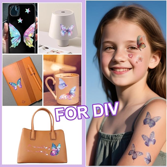 Yosca Butterflies Glitter Tattoos, 14Pcs Sparkle Butterfly Temporary Tattoos, 6Pcs Metallic Gold Silver Glitter Freckles for Eye Face Makeup Mermaid Butterfly Party Favors Butterflies DIV Accessories