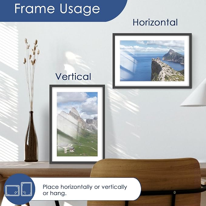 13x19 Picture Frame Set of 6, Wall Mounting Display, Black | Display 11x17 with Mat or 13x19 Without Mat, Horizontal or Vertical, Poster Frame Set for Wedding & Room & Home Decor