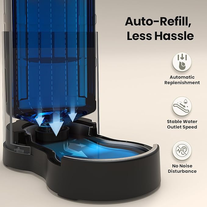 CZPET Dog Water Dispenser, Widen Mouth Gravity Refilling (9.5L, Black) | Upgraded Brush, Easy to Clean Automatic Dog Waterer with Removable Stainless Steel Bowl, Large Drinking Area for Multi-Pet
