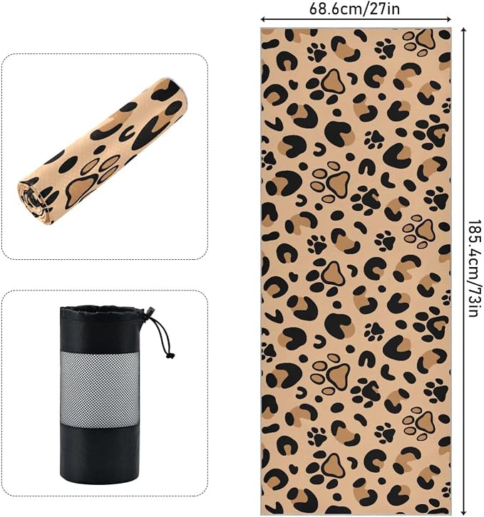 Non Slip Yoga Towel 73 x 27 in Leopard Paw Print Sweat Absorbent Yoga Mat Towel for Hot Yoga, Pilates and Workout