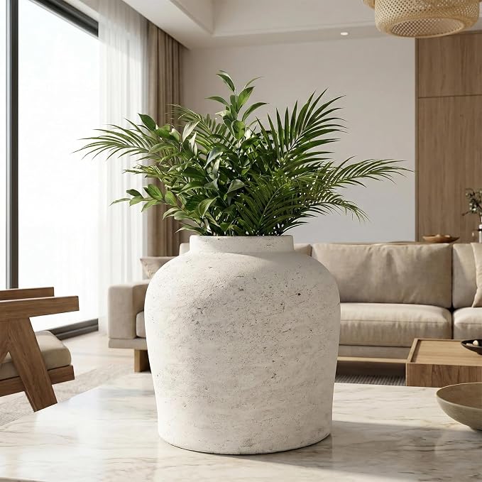 11.02" White Round Ceramic Vase, Modern Table Decor for Living Room Bedroom, Housewarming Gift