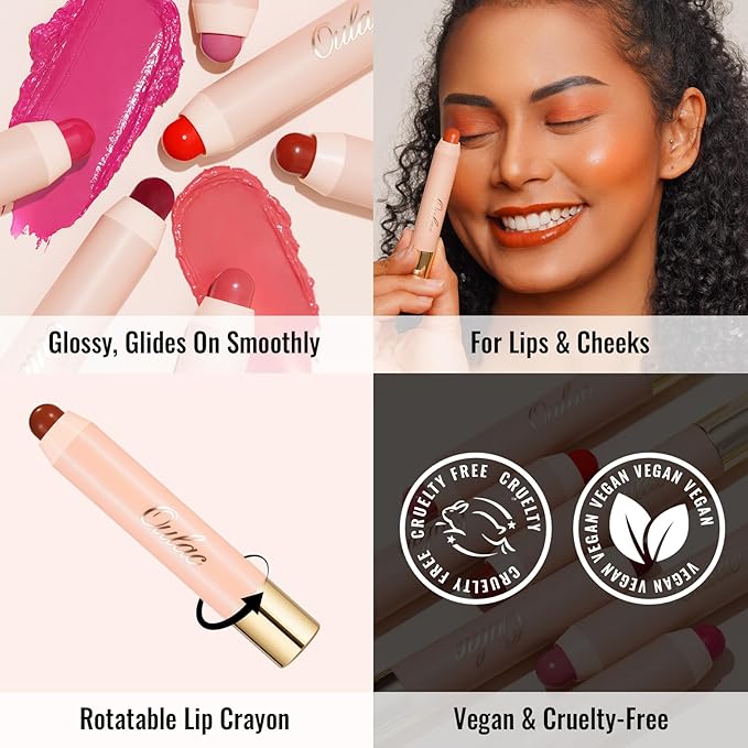 Oulac Reddish Brown Lipstick - Lipstain and Blush Duo, Tinted Lip Balm, Moisturising and Nourishing, Glossy Finish, Vegan, Pumpkin, Please!(07)