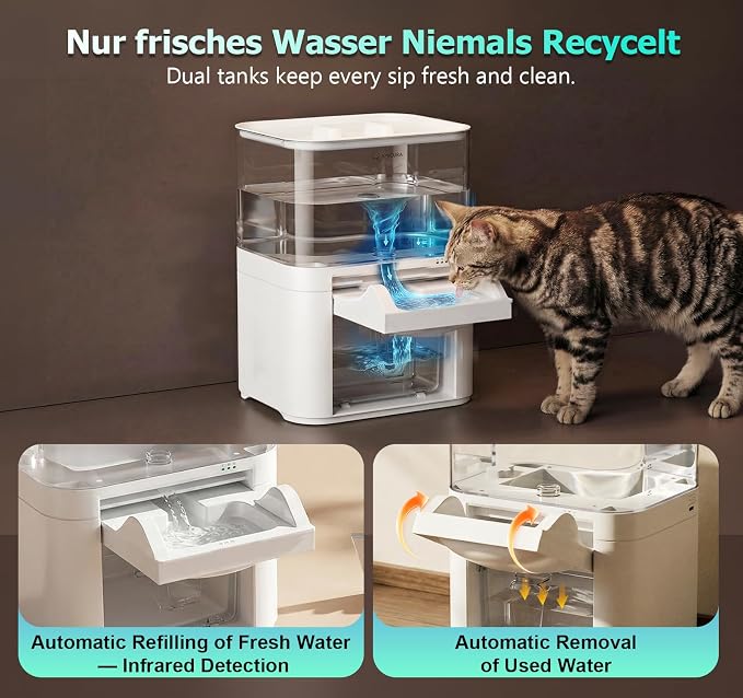 Cat Water Fountain, Wastewater Separation & No Filter Cotton, Pet Water Dispenser with 4000mAh 4L Large Capacity Tank, Wireless Automatic Water Fountains for Cats Indoor Cat Watering Supplies
