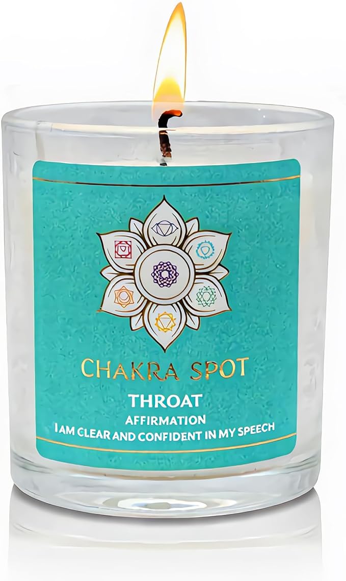 Spiritual Candle Relaxing - Vishuddha Throat Chakra for Communication Self Expression, Calming Aromatherapy with Eucalyptus, Camphor, Chamomile, Sage Oil, Beeswax & Coconut Wax - 8oz
