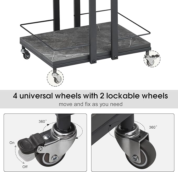BarberPub Utility Manicure Trolley Metal Storage Rolling Barber Cart with Wheels Multi-Purpose Rack Heavy-Duty Trolley 2033 (Grey)