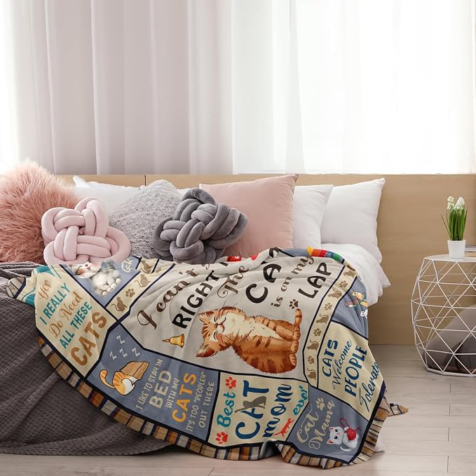 Cat Gifts for Women, Cat Lover/Mom/Lady Gifts Throw Blanket 50"x60" | Cat Blanket for Women, Cat Themed Gifts for Birthday/Christmas Soft Throw Blanket