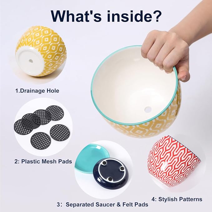 Selamica Ceramic Plant Pots, Indoor Flower Pots for Indoor Plants, 3.5+4.6+5.5 Planters with Drainage Hole & Saucer, Set of 3, Home Decor, Assorted Colors