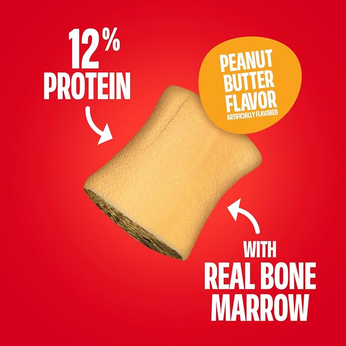 Milk-Bone MaroSnacks Peanut Butter Flavor Dog Treats, 40 oz Canister | Made with real bone marrow, crunchy outside & meaty flavor inside, 9.5 calories each, training treats, artificially flavored