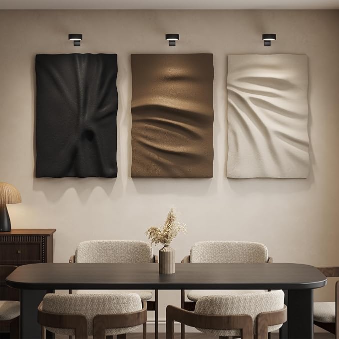 Large 3D Textured Wall Art Decor for Living Room, 3 Piece Modern Neutral Abstract Carved Artwork for Walls, Black and White Brown Minimalist Pictures Wall Decor for Hallway, Dining Room Home Decor, 24x36 In