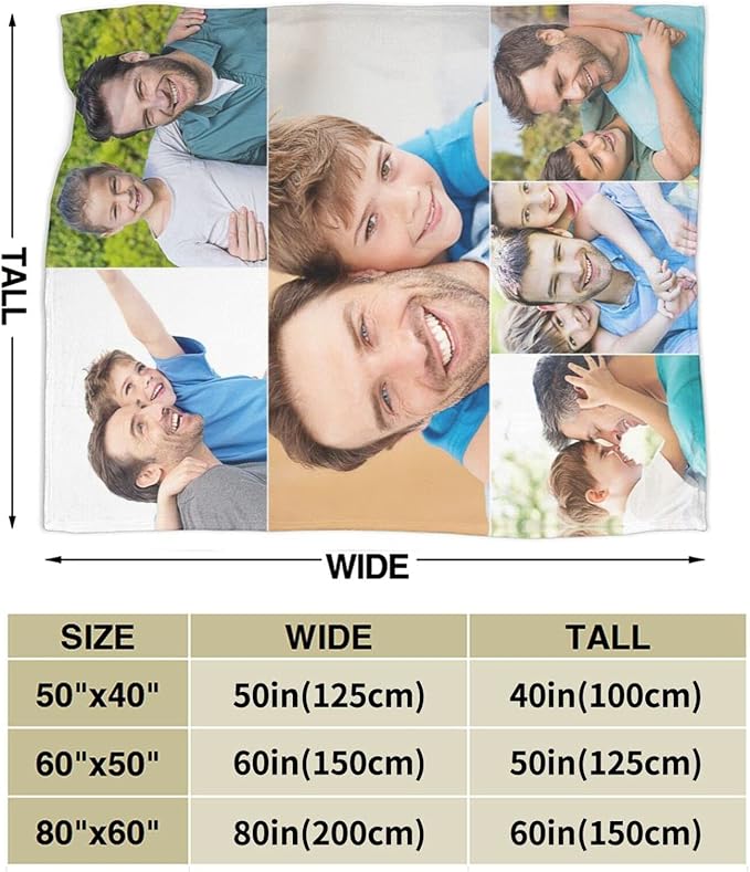 QETXVI Custom Blanket with Photos Text Customized Blanket Personalized Flannel Throw Blankets for Adult Kid Birthday Christmas Halloween Fathers Mothers Valentines Gift - 50"x 60"