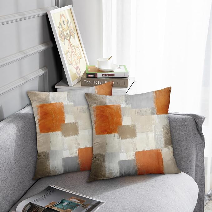 Emvency Throw Pillow Covers Set of 2, 22 x 22 Inch, Abstract Modern Orange | Grey Painting Outdoor Decorative Square Pillow Cases Couch Cushion Case for Couch Bed Sofa Living Room Home Decor