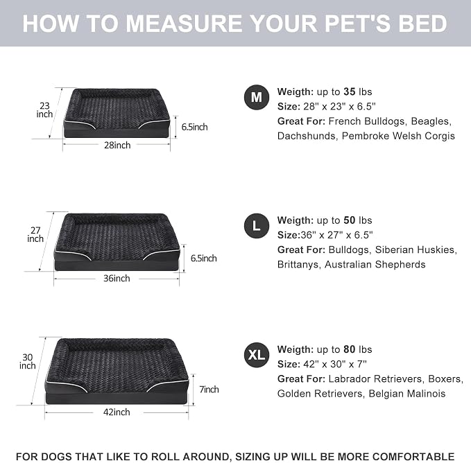 WNPETHOME Orthopedic Washable Dog Bed Large for Senior Dog Cozy Sleep | Waterproof Big Soft Dog Couch Sofa Bed for Dogs Relax with Removable Cover Supportive Comfort Pet Bed Black 36x27 Inch