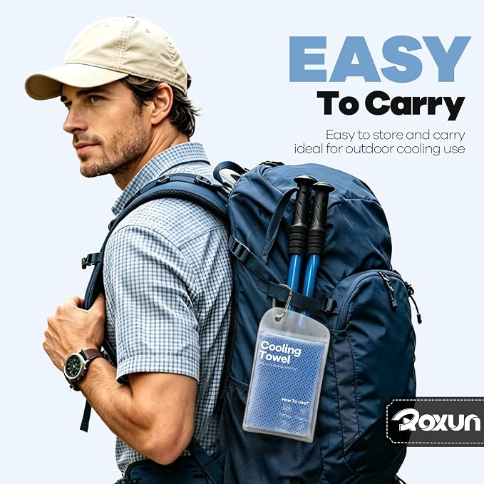 ROXUN 4 Pack Cooling Towels, 40''x12'' Soft Breathable Chilly Neck Ice Rags | Workout Running Golf Gray+Blue+Green+Black