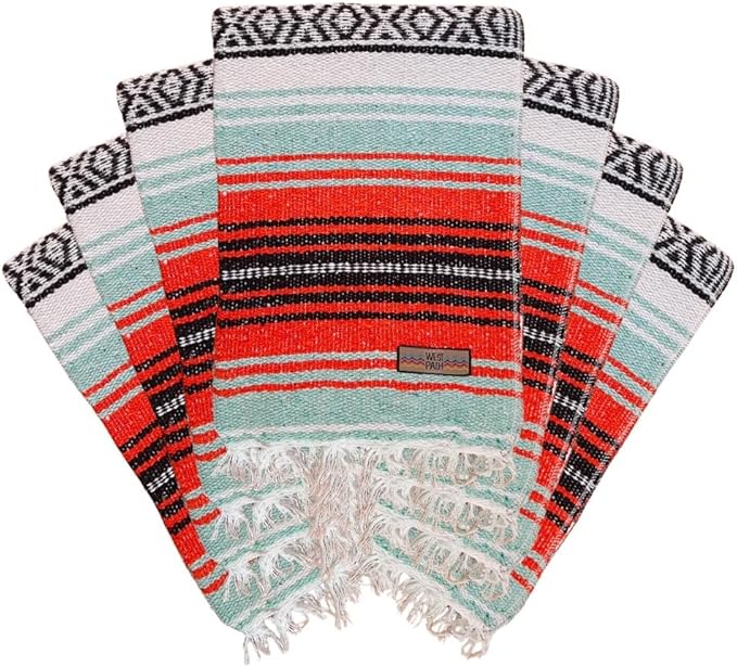 Open Road Goods Bulk Falsa Blankets - Handwoven Authentic Mexican Falsa - Great for Weddings, Yoga, Beach, Picnics, or Mexican Throw! (Mint/Orange, 7 Pack)