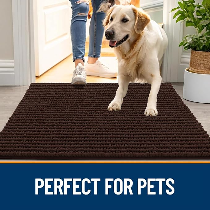 OLANLY Dog Door Mat for Muddy Paws 59x24, Extra Absorbent Chenille Mud Mat | Brown, Absorbs Moisture and Dirt, Non-Slip Machine Washable Doormat, Quick-Drying Indoor Entryway Floor Mat for Dogs
