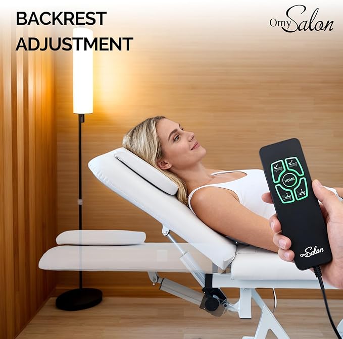 OmySalon 2 Motors Electric Lift Massage Table, Heavy Duty Treatment Bed, Adjustable Height & Backrest Facial Bed for Professional Physical Therapy, Medical Spa, Esthetician, Treatment, Salon (White)