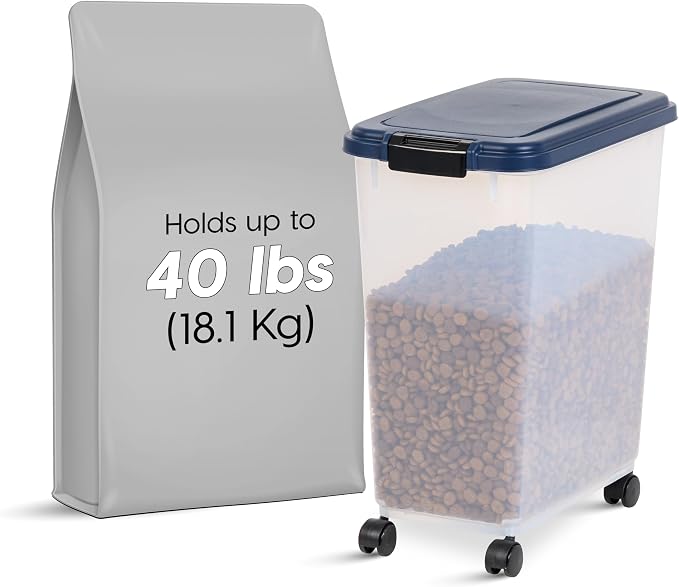 IRIS USA Dog Food Storage Container, Up to 40 lbs, Navy, Made in USA