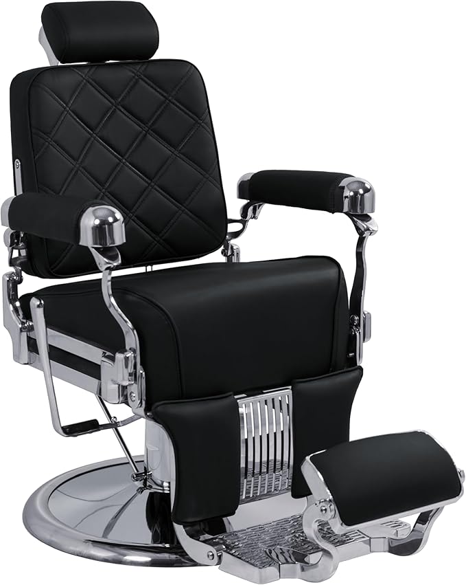 MYS Professional Barber Chair for Salon, Heavy Duty 700lbs Aluminum Hair Stylist Chair, Hydraulic Reclining with 360° Swivel for Tattoo & Beauty,8817 Silver
