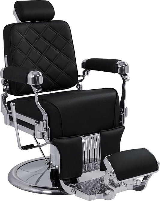 MYS Professional Barber Chair for Salon, Heavy Duty 700lbs Aluminum Hair Stylist Chair, Hydraulic Reclining with 360° Swivel for Tattoo & Beauty,8817 Silver