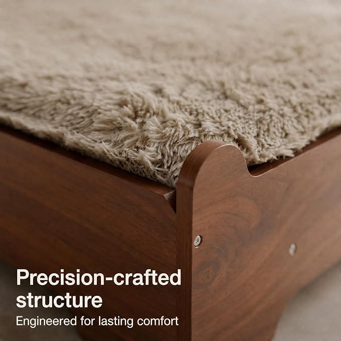 Elevated Wood Dog Bed Frame with Foam Mattress, WalnutPattern, XL | Raised Dog Bed with Washable Cover, Furniture-Style Design for Indoor Living