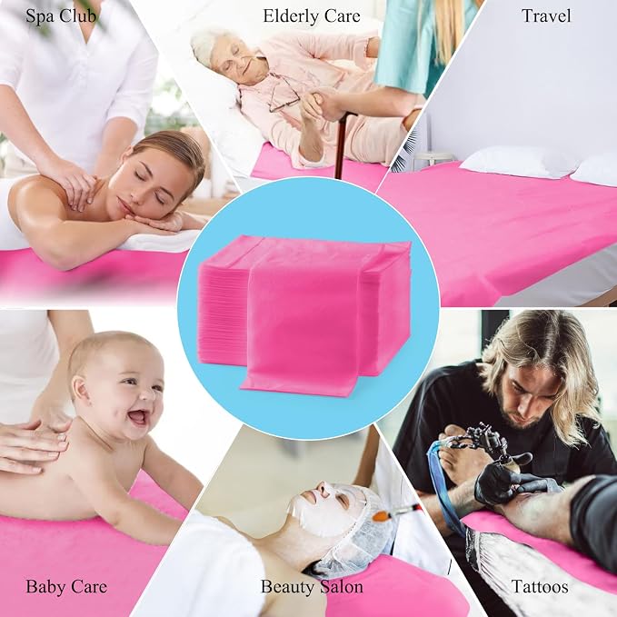 20Pcs Disposable Massage Table Sheets 31.5" x 71" Non-Woven Fabric Bed Covers for Ultimate Hygiene and Comfort in Massage, Tattoo, and Spa Treatments, Breathable and Durable Sheets(Pink)