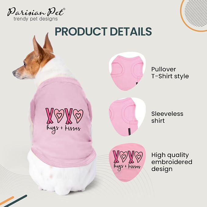 Parisian Pet Dog Shirt – 100% Cotton Shirts for Large Dogs – Pink XOXO Sleeveless Puppy Clothes – Lightweight and Breathable Girl Dog Clothes – Summer Pet Apparel - Stretchy Tshirts for Dogs