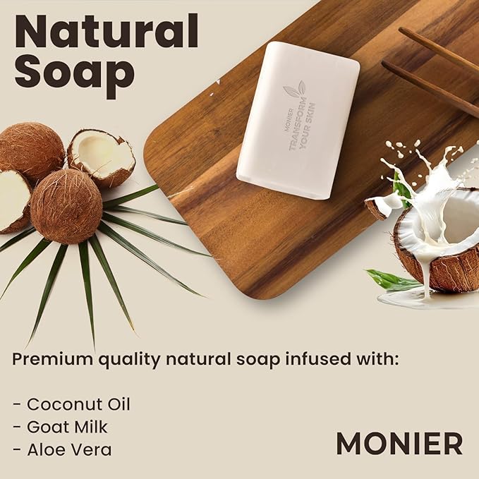 MONIER Goat Milk Soap Bar For Dry & Sensitive Skin - 100% Natural & Organic Skin Care - Enriched with Shea Butter - Use on Face, Body & Hands - For Men, Women, Kids & Baby (Lavender, 3 Pack)