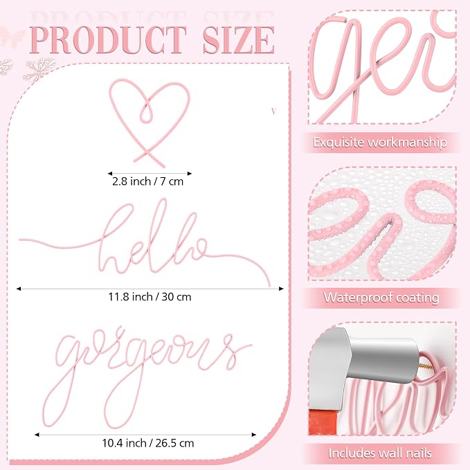 Metal Hello Gorgeous Wall Art Minimalist Wall Decor,Light Pink,Classic | for Bedroom Bathroom Living Room Dressing Room Salon Vanity Office Home Decoration, Easy to Install