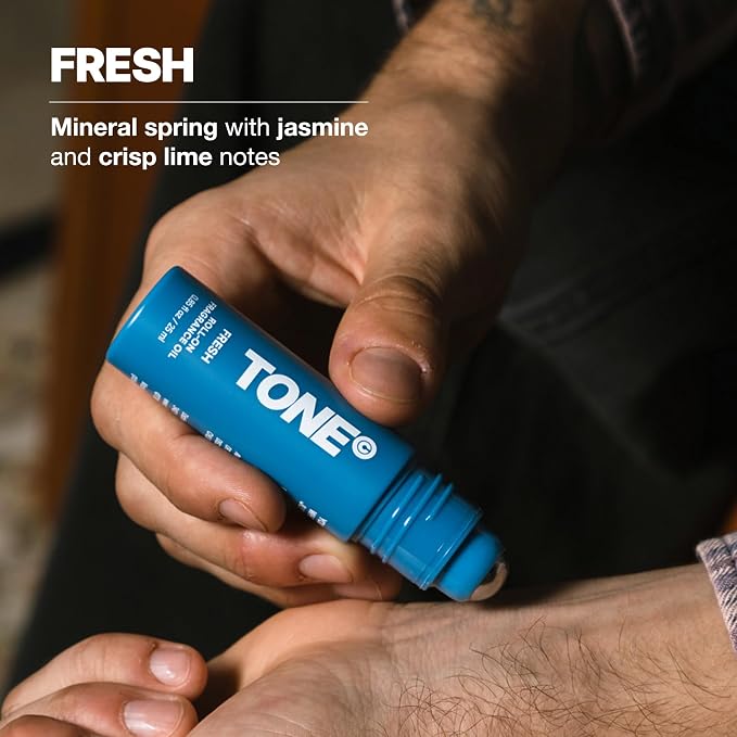 TONE Roll-on Fragrance Oil for Men, Fresh, Fragrance Oil with Notes of Amber, Bergamot, and Jasmine, 0.85 fl oz