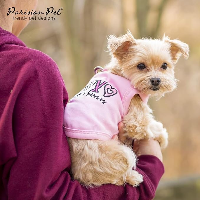 Parisian Pet Dog Shirt – 100% Cotton Shirts for Large Dogs – Pink XOXO Sleeveless Puppy Clothes – Lightweight and Breathable Girl Dog Clothes – Summer Pet Apparel - Stretchy Tshirts for Dogs