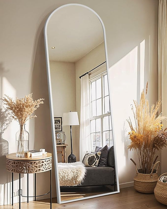 Arched Full Length Mirror with Stand, 56x15 Silver Floor Mirror | Aluminium alloy frame with HD float glass for distortion-free reflection. Free standing or wall mounted.