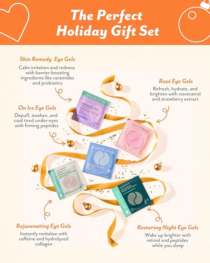Patchology Patching All The Way Gift Set – Hydrating Under Eye Masks with Collagen, Retinol, Hyaluronic Acid – Beauty Stocking Stuffer with 5 Pairs for Puffy Eyes, & Fine Lines (Limited Edition)