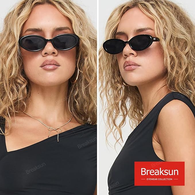 Breaksun Retro Oval Sunglasses for Women Men Fashion Small Oval Sunglasses 90s Vintage Shades