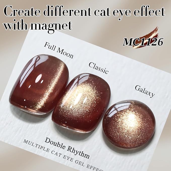 Double Rhythm 15ML Ice Glass Cat Eye Gel Polish with Magnet Holographic Glitter Shimmer Translucent Sheer Color Salon Soak Off Magnetic Nail at Home (Coffee Brown-MC1126)