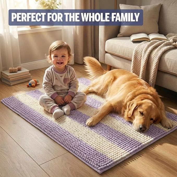 Muddy Mat® Super Absorbent Loop-Thread Chenille Dog Door Mat for Muddy Paws – Non-Slip, Machine Washable Indoor Entry Rug, Quick-Dry Pet Mat for Entryway – Lavender Sand 19"x30"
