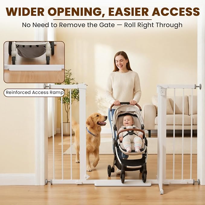 Mumeasy 29.7-48" Baby Gate for Stairs, Pressure Mounted Dog Gate for Doorways, Extra Wide Walk Thru Safety Pet Gate for Doors with Auto Close, Easy Install Child Gate for Hallway Indoor House, White