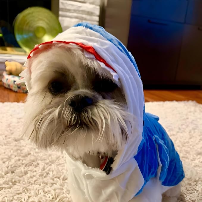 NACOCO Dog Shark Costume Cute Pet Clothes Halloween Holiday Coat Hoodie for Cats and Dogs (Blue, M)