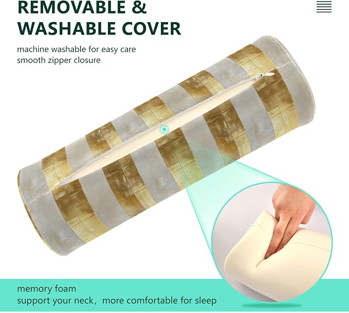Bolster Pillow for Couch Yoga Neck Roll Pillow Decorative Round Pillows Decorative Cylinder Pillows for Bed Bed Support Pillow Gold Stripe