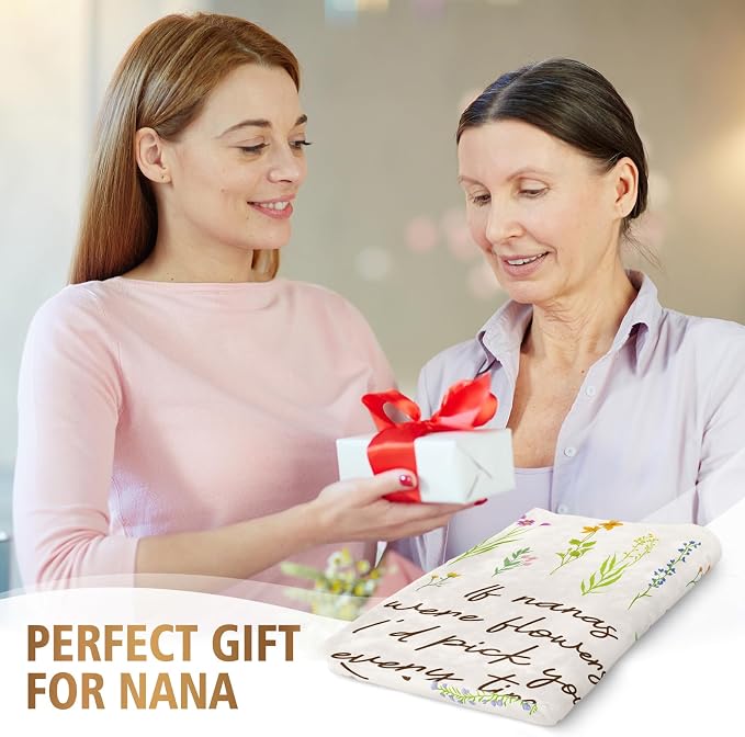 Nana Gifts, Floral Printed Blanket, Nana Birthday Gifts | Nana Gift from Grandkids, Best Grandma Gift on Grandparents Day, Christmas, Soft Throw Blanket 60'' x 80''