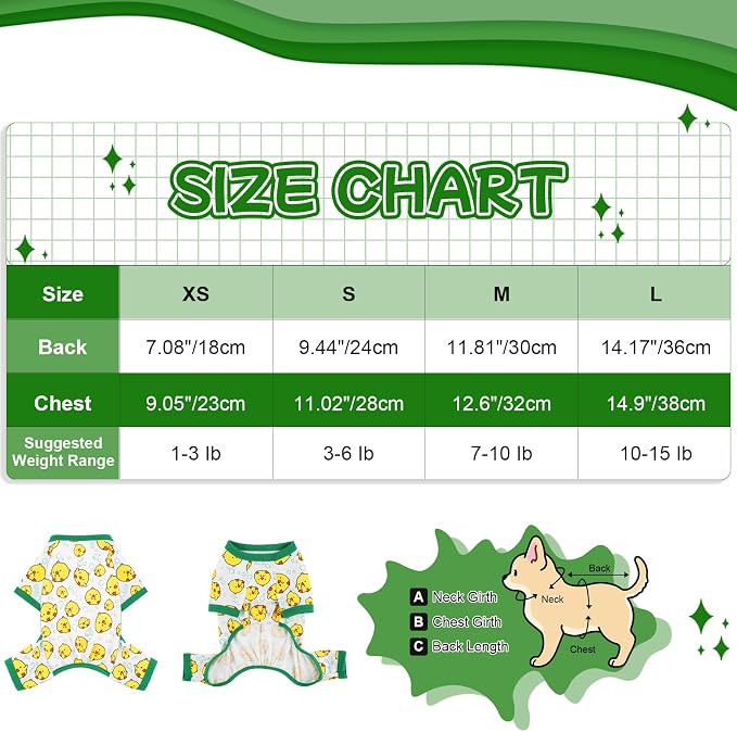 DaFuEn Dog Pajamas for Small Dogs, Soft Stretchy 4 Legs Puppy Jumpsuit, All Season Cozy Pet PJs for Chihuahua Yorkie Teacup Dogs, Cat Clothes (Yellow Bird, M)
