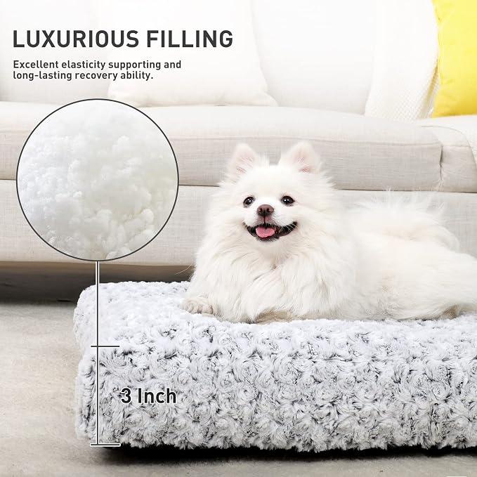 KSIIA Washable Dog Bed Medium Size Dog Crate Bed Plush Pet Mat 29"x21" Gray | Deluxe Plush Comfy Kennel Pad, Anti-Slip Bottom,Deep Sleeping Mat for Medium Dogs,Machine Washable for Easy Cleaning