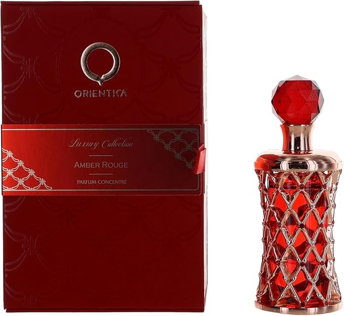 Orientica Luxury Collection Amber Rouge Parfum Concentre 0.6oz / 18ml – Woody, Grey Amber, Neroli, Jasmine, Saffron, Rose, Praline, Oakmoss, Incense – Arabic Perfume Oil for Men & Women