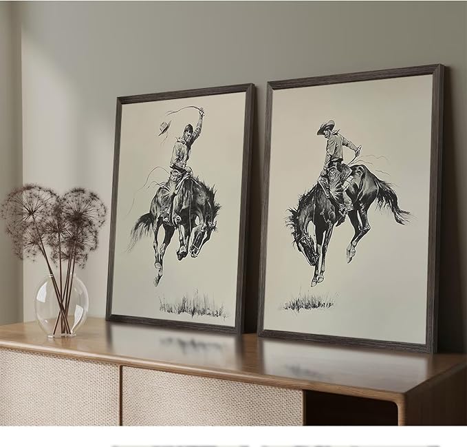 Western Cowboy Wall Art Decor Vintage Farmhouse Prints Western Cowboy Canvas Poster Retro Southwestern Wall Art Antique West Pictures Vintage Painting for Bathroom Bedroom 12x16x2 Inch Framed